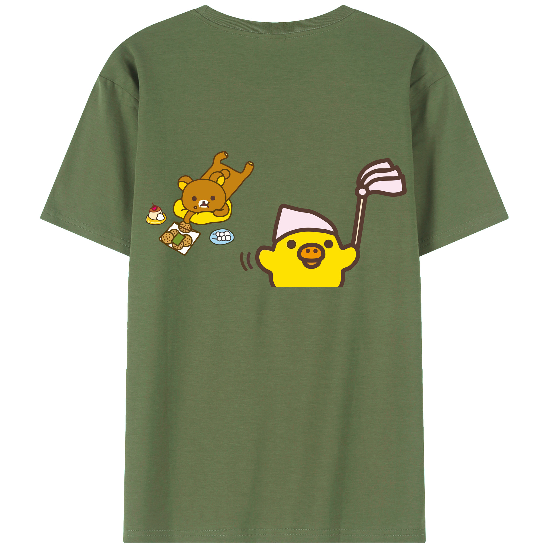 （画像用） リラックマ リラックマ キイロイトリ Rilakkuma Korilakkuma Kiiroitori 綿100％ メンズ半袖Tシャツ（バックプリント） 通気性